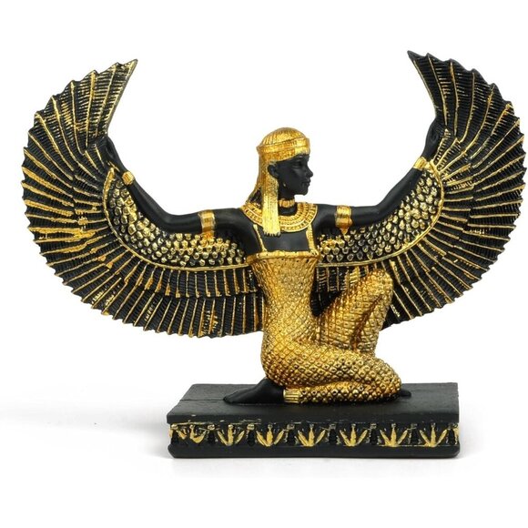 Open Wings Kneeling Egyptian Isis Figurine Ancient Goddess Sculpture Decor - Picture 1 of 6